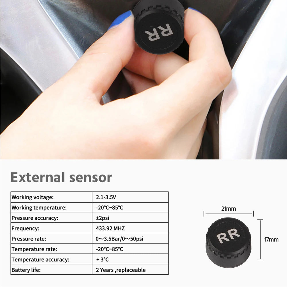 Solar TPMS Car Tire Pressure Alarm Digital Colorful Display 4/6 External Sensors Waterproof Tire Pressure Temperature Warning