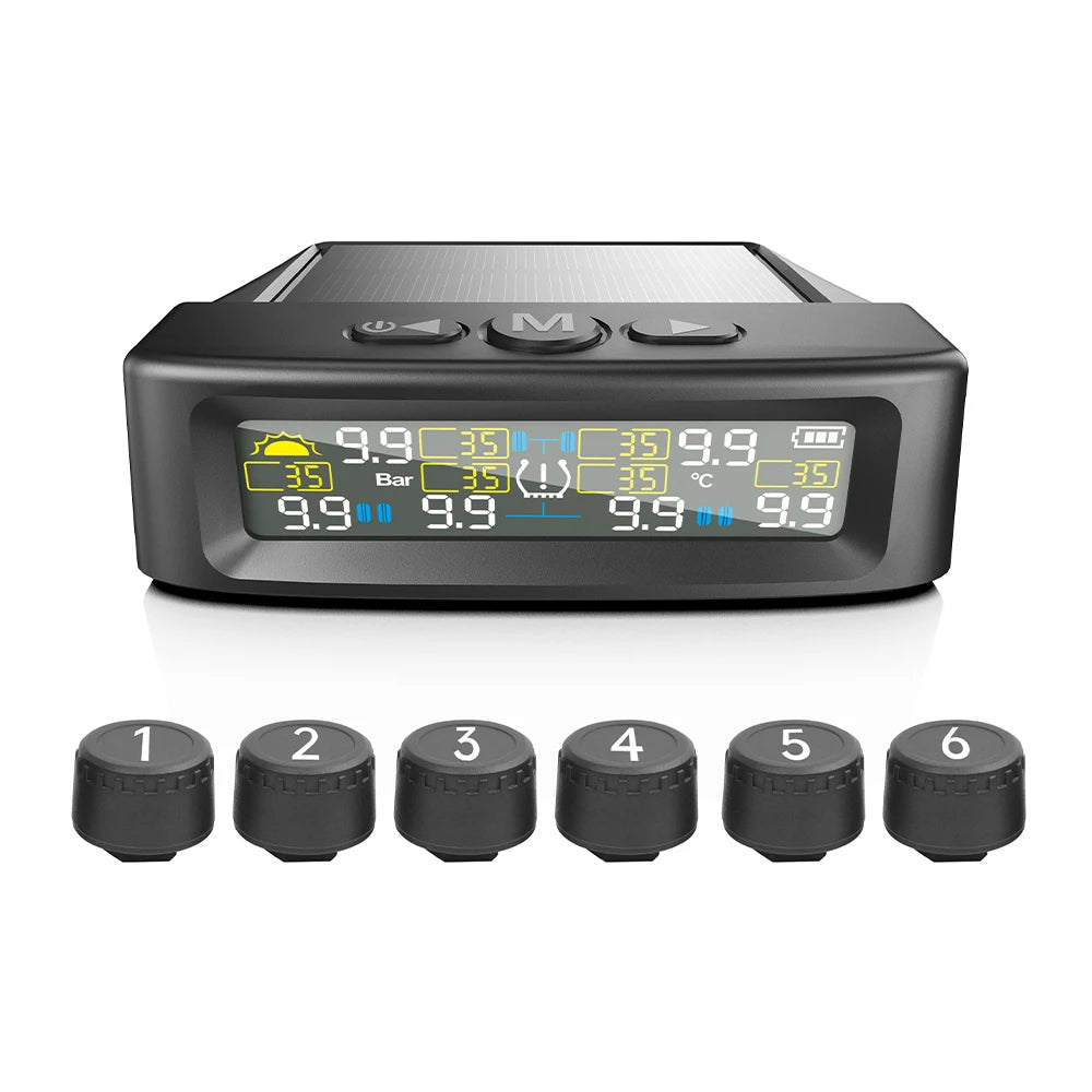 Solar TPMS Car Tire Pressure Alarm Digital Colorful Display 4/6 External Sensors Waterproof Tire Pressure Temperature Warning