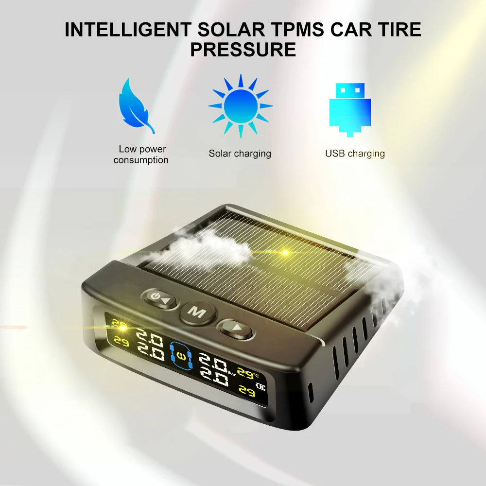 Solar TPMS Car Tire Pressure Alarm Digital Colorful Display 4/6 External Sensors Waterproof Tire Pressure Temperature Warning